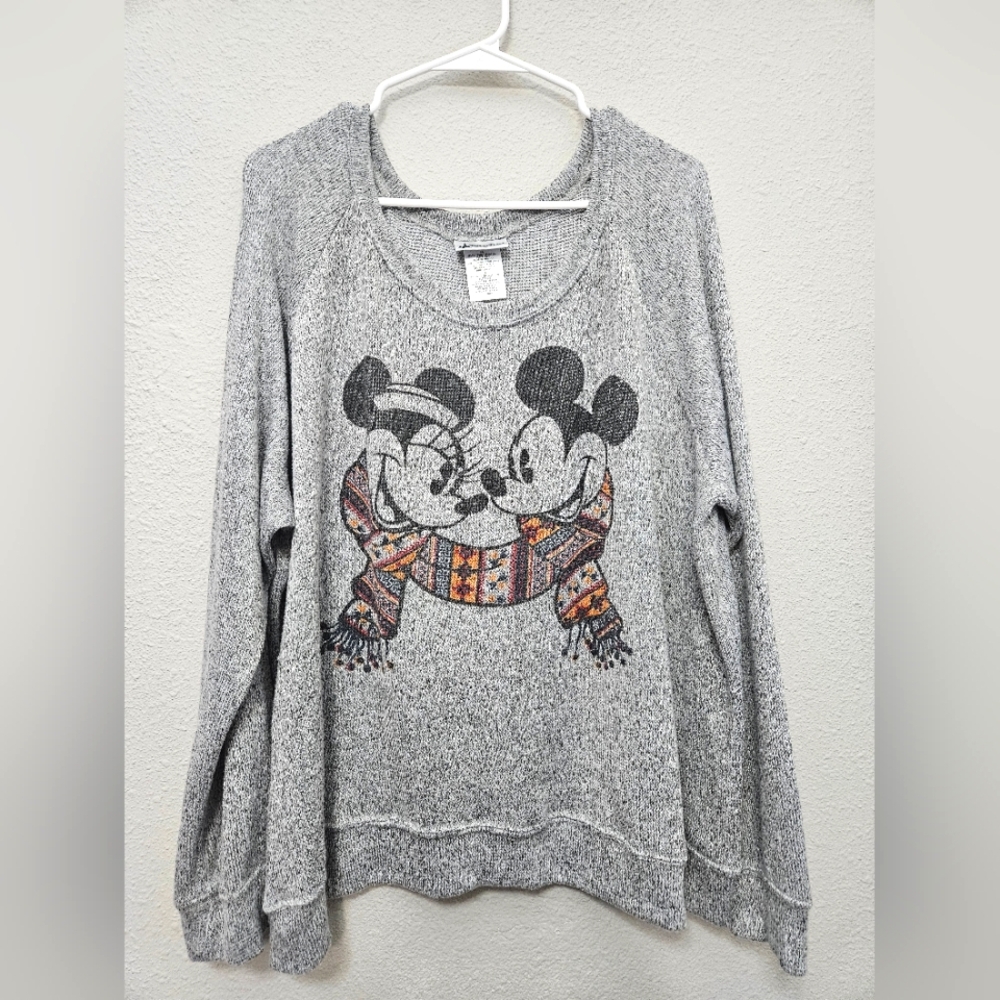 Disney Parks Authentic 3X Grey Mickey Minnie Holiday Festive Knit Sweater